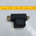 T SHAPED HDMI Female To Mini And Micro HDMI Male Adapter T-Shape Converter HDMI Adapter Plug 3 In 1 90 Degree Converter Connector.