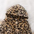 1-5Y Kids Girls Leopard Plush Coat Baby Autumn Winter Clothing Long Sleeve Elastic Waist Zip-Up Hooded Jacket Children Outerwear. 