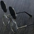 Retro Flip Round Sunglasses Man Woman Metal Steampunk Style Sun Glasses Male Female Double Circular Clear Lens Eyeglasses.