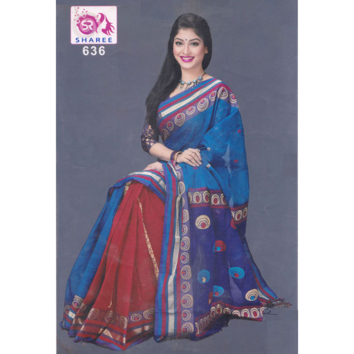 Eye%20Catching%20Design%20with%20Luxurious%20Collection%20Rich%20Fabric%20Cobalt-Blue-Cherry-Red%20Mixed%20Colour%20Traditional%20Unstitched%20Weightless%20Sharee%20for%20Women%20-%20Image%202