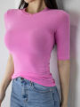 Solid Thin See Through T Shirt Women Cotton Short Sleeve Slim Basic Korean Style Clothes Tee Shirt Femme 2024 Summer Top. 