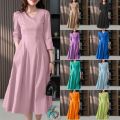 Women's Cotton-Linen Everyday Midi Dress with Comfortable Fit.