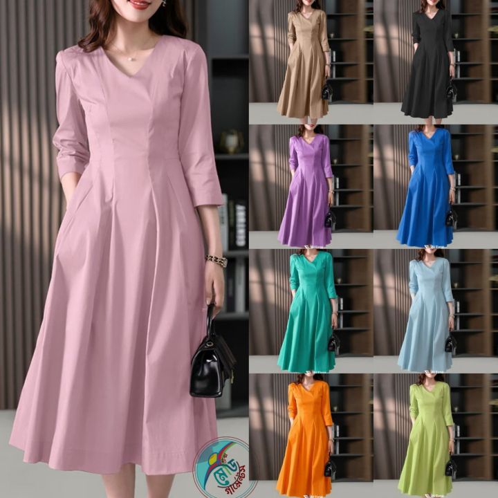 Women's Cotton-Linen Everyday Midi Dress with Comfortable Fit