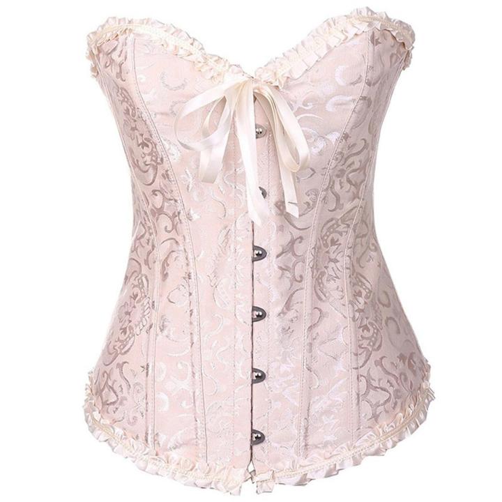 Women Lace Up Corset Boned Waist Zip Floral Women Tops Brocade Overbust Corset Female Slimming Clothing Shapewear Corset