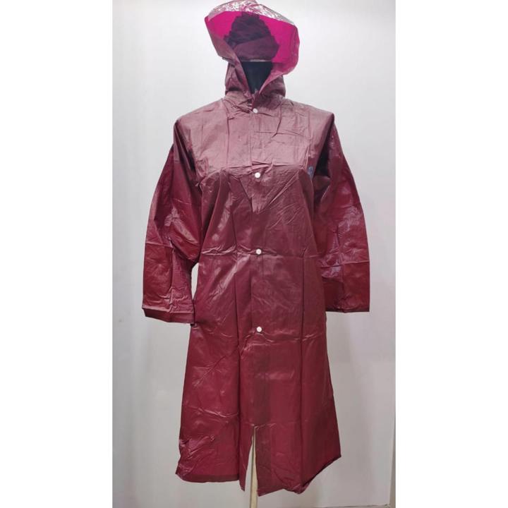 Rain Coats Waterproof Maroon Color Polyester For Women