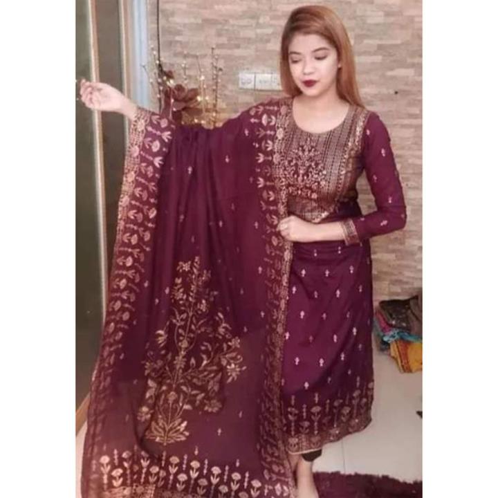 Maroon Cotton Unstitched Afsan Print Glorious Design High Quality Fabric, Stylish Design, And Comfortable Salwar Kamiz {Three Piece} - 3 Pice Dress