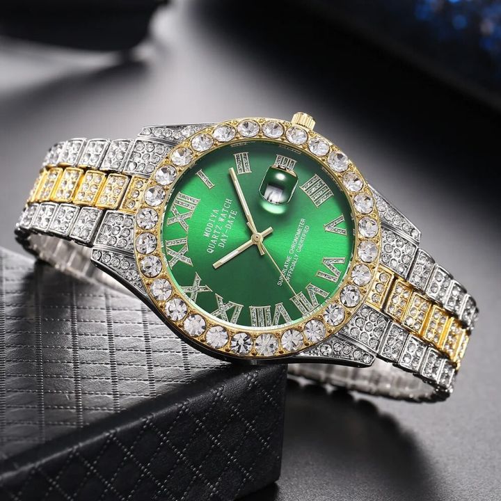 Diamond Bling Watch Men Gold Color Men’s Quartz Watches Luxury Male Clock
