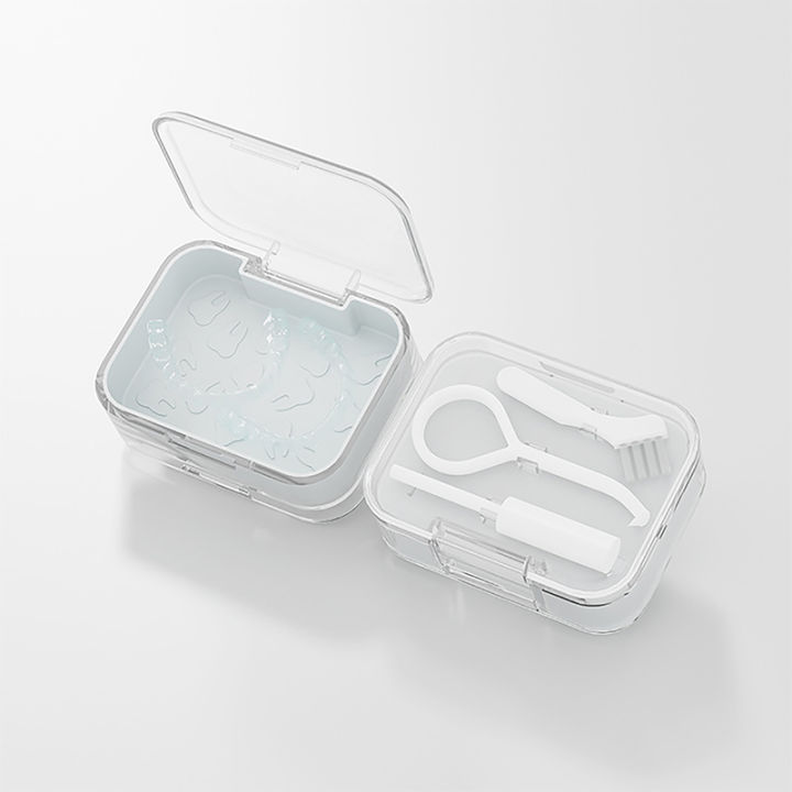 2 layers Orthodontic Retainer Braces Storage Box With Teeth Soaking Denture Cleaning Tooth Storage Portable Case Demoo