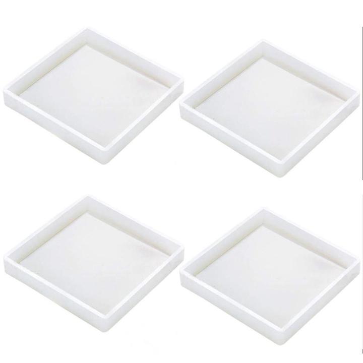 Silicone Coaster Molds Silicone Resin Mold, Clear Epoxy Molds For Casting With Resin, Concrete, Cement And Polymer Clay (4 Pack Square Molds)