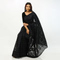 Black half silk matching jamdani saree for women - Sari. 