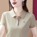 Collar T-shirt, women's short sleeved 2023 new style, leading mom loose summer fashion top, sports polo shirt T. 