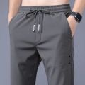 Summer thin casual pants, quick-drying loose fit large size straight pants, stretch durable sports ice silk pants men.