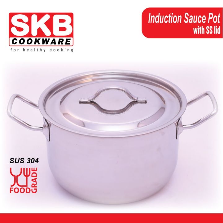 Stainless Steel Induction Sauce Pot with SS Lid and Handle - 26cm- Silver