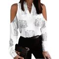 Women's Printed Off Shoulder V-Neck Long Sleeve Y2k Top Fashion Blusas Mujer Roupa Feminina Elegant And Youthful Blouse.