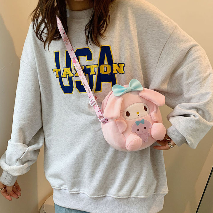 【Hot-Selling】 Plushies Sanrio Bag Kuromi Plush Shoulder Bag Melody Kawaii Hello Kitty Handbag Cinnamoroll Backpack Makeup Bag