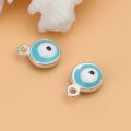 20 PCs Enamel Evil Eye Charms Zinc Based Alloy Religious Round Charms Gold Color Silver Color For DIY Jewelry Making 9*7mm. 
