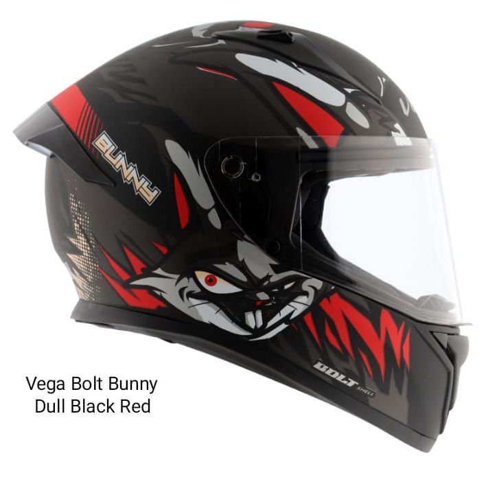 Vega Bolt Dull Black Red  full face helmet with dual certification.