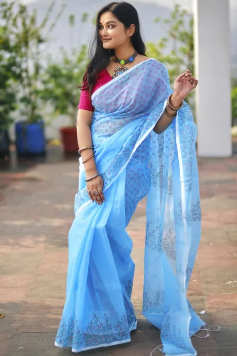 Stylish%20and%20Comfortable,%20Half%20Silk%20Sharee%20For%20Women%20Muslin%20Silk%20%20Screen%20print%20Saree%20New%20Collection%20-%20Image%202