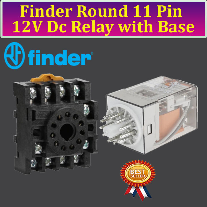 Finder Dc 12Volt 10A Coil Round 11 Pin Power Electromagnetic General Purpose Relay With Base