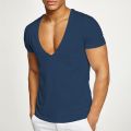 Deep V-Neck Men's T Shirt Low Cut Vneck Wide Vee Tee Male Tshirt Short Sleeve Causal Gym Solid Tops Invisible Undershirt.