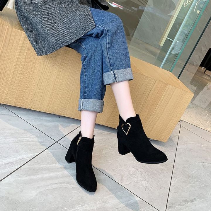 Chunky%20Heel%20Fashion%20Boots%20Love%20New%20Autumn%20and%20Winter%20Women's%20Boots%20All-Matching%20Suede%20Ankle%20Boots%20Fleece%20Lined%20round%20Toe%20Black%20plus%20Size%20Winter%20Boots40%20-%20Image%204