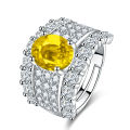 Live Sale Full Diamond Colored Stone Ring Opening Set 2 Carat High Carbon Diamond Egg Shaped Diamond Deep Blue Citrine Ring. 