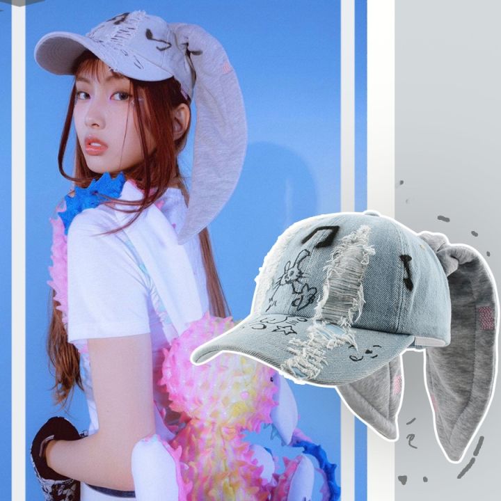 %E3%80%90Worldwide%20Delivery%E3%80%91%20Kpop%20Newjeans%20Graffiti%20Hat%20HANNI%20Same%20Style%20Rabbit%20Ears%20Cap%20Korean%20Fashion%20Duck%20Hat%20Denim%20Wash%20Hat%20-%20Image%206