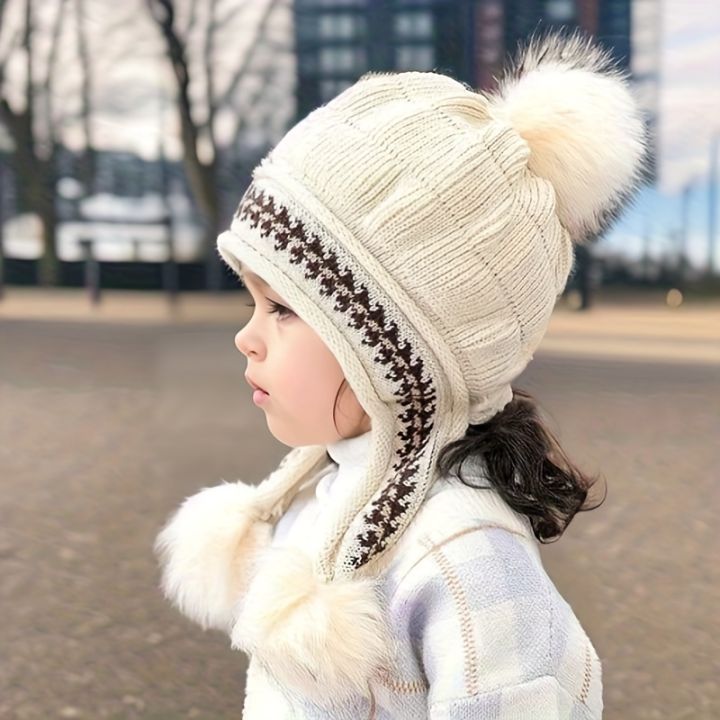 1pc%20Autumn%20And%20Winter%20Cute%20Girls%20Princess%20Hat,%20Plus%20Velvet%20Warm%20Knitted%20Ear%20Protection%20Hat%20For%20Kids%20-%20Image%203