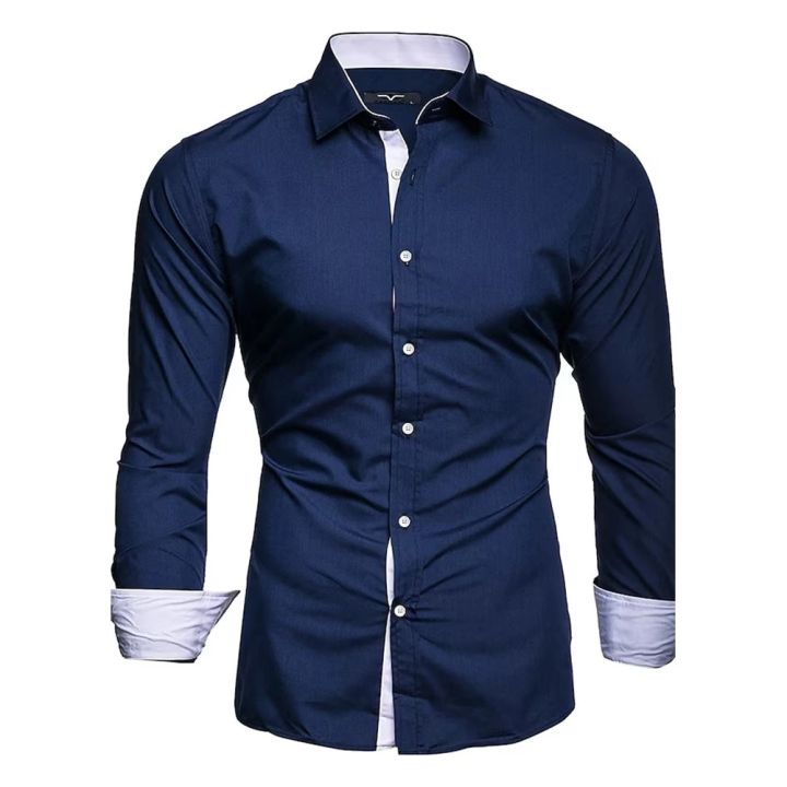 Casual%20Men's%20Long%20Sleeve%20Shirts%20Contrast%20Color%20Single%20Breasted%20Lapel%20Collar%20Shirt%20And%20Blouse%20Tops%20Slim%20Shirt%20For%20Men%20-%20Image%203