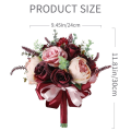 BRADOO 3X Burdy Dusty Pink Rose Bouquet - Blush Blooming Peony with Eucalyptus Perfect Bridal Wedding Flowers.