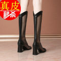 Leather High Heel Sandal Boots2023New Korean Style Summer Breathable Mesh Boots Hollow Boots Women's Sandals Slimming and Fashionable High Leg Boot. 