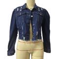 Autumn Women Coat Jackets Long Sleeve Pocket Ripped Denim Jacket Streetwear Short Coat Blue Black Jean Jacket.