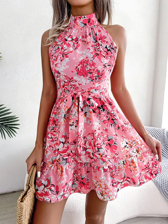 Summer%20Women%20Floral%20Print%20Short%20Dress,%20Bandage%20Holiday%20Beach%20Sundress%20Casual%20Halter%20Short%20Dresses,Summer%20Clothes%20Women%202024%20Shapewear%20-%20Image%204