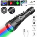 4in1 tactical zoomable LED flashlight red/green/blue/white light torch Outdoor Hunting Fishing light USB rechargeable. 