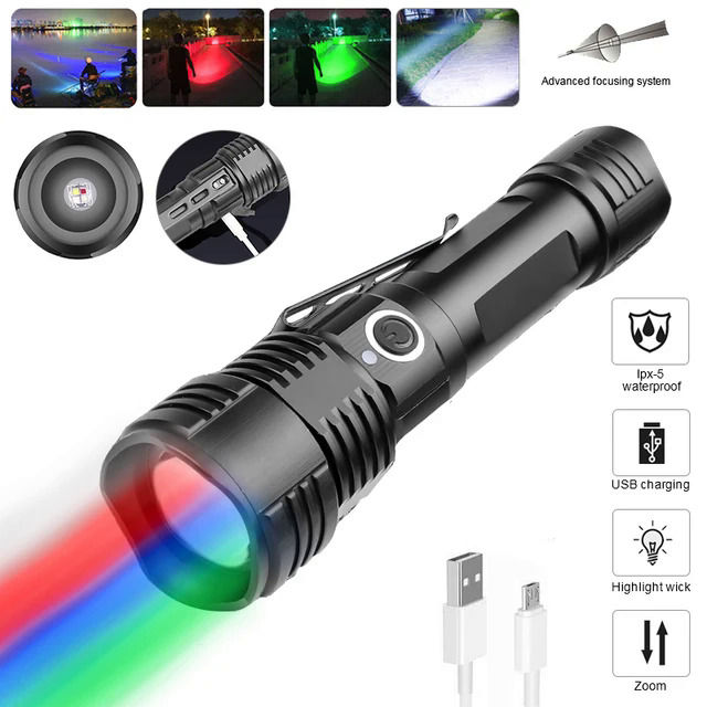 4in1%20tactical%20zoomable%20LED%20flashlight%20red/green/blue/white%20light%20torch%20Outdoor%20Hunting%20Fishing%20light%20USB%20rechargeable%20-%20Image%207
