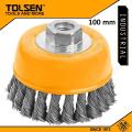 TOLSEN 4" Cup Twist Wire Brush with Nut (100mm-M14) Industrial Model: 77509. 