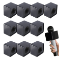 NCANRUI 10Pcs Microphone MarkFlag Mic Station-Cube Square Interview Box Stand Flags Shaped Holder Reporter Injection,Black.