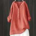 Cotton Linen Tops Women Blouse Elegant V Neck Long Sleeve Shirt Casual Spring Solid Shirts Vintage Casual Loose Blusas рубашка. 
