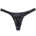 Men Oil Shiny Thong Leather Panties Like T-back Underwear Male Stretchy G-string Solid Mini Bikini Thong Bulge Pouch Pants.