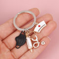 Doctor Keychain Medical Tool Key Ring Syringe Stethoscope Nurse Cap Key Chain.