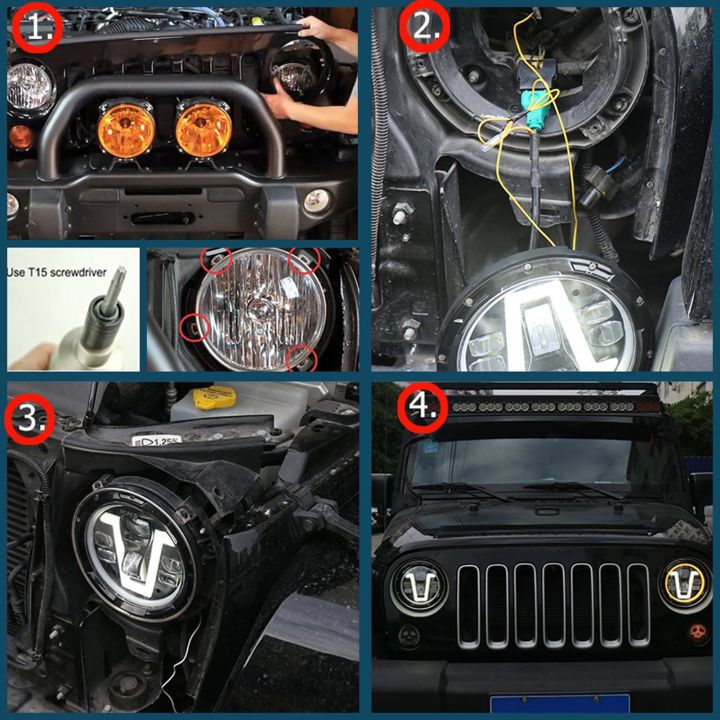 1pcs%2012V/24V%20Motorcycle%20Headlight%207%20Inch%20V-shape%20LED%20Headlight%20with%20Turn%20Signal%20Lights%20DRL%20Hi/Lo%20Beam%20Replacement%20for%20Jeep%20Wrangler%20JK%20JKU%20CJ%20LJ%20TJ%20Hummer%20H1%20H2%20-%20Image%203