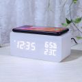 Wireless Charger Time Alarm Clock Wooden Desk Digital Clock Phone Chargers LED Display Thermometer Humidity Clock for Table. 