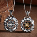 Nautical compass necklace men's fashion brand personality street eight-pointed star pendant vintage imitation Thai silver compass men's necklace.