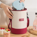 New cylindrical insulated bag shoulder strap round multi-layer lunch box bag for office workers going to school hand-held crossbody bento bag.