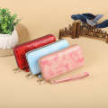 Double pull Korean version small Japanese PU long zero cute ins student printed two fold wallet. 