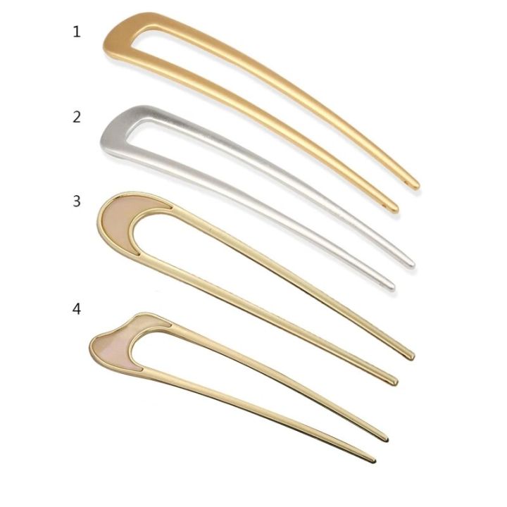 Chinese Style Metal U Shaped Hair Stick Fork Clip Minimalist Vintage Hanfu 2 Prong Updo Chignon Pin Bun Holder Hairpin