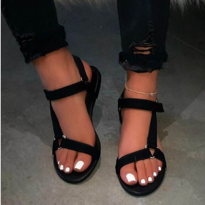 Cross-border%20wish%20summer%20webbing%20velcro%20flat%20sandals%20women's%20slotted%20buckle%20large%20size%20leopard%20print%20color-blocked%20beach%20sandals%20-%20Image%202
