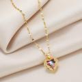 Ocean Heart Zircon Stone Geometric Love Shape Pendant Necklace for Women and Girls, Gold Plated Titanium Chain, Stylish and Elegant Design.