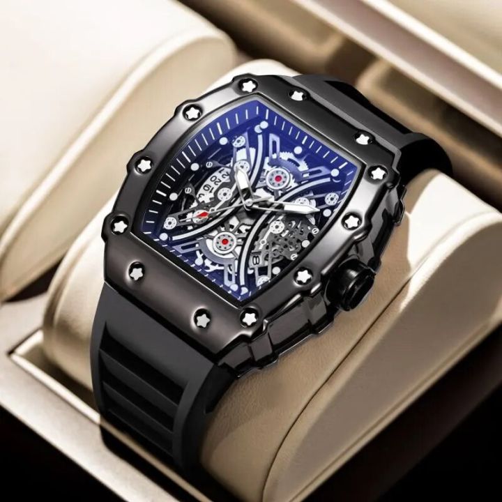 Men Skeleton Dial Sport Watches Men Fashion Style Silica Gel Strap Waterproof Quartz Watch