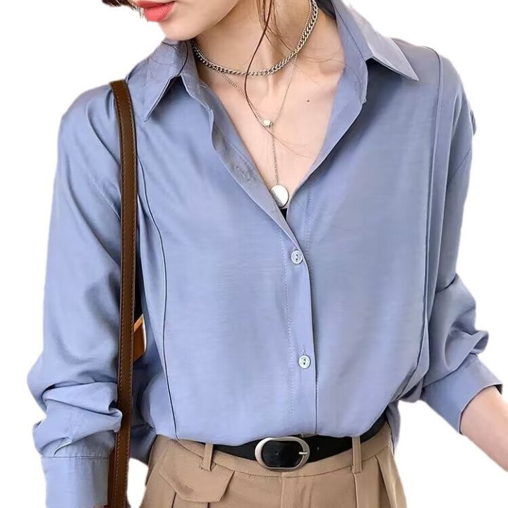 White%20Shirt%20for%20Women%20Spring%20Summer%20New%20Versatile%20Design%20Sense%20Niche%20Top%20Young%20Long%20Sleeve%20Base%20Bandage%20Dress%20Shirt%20Coat%20-%20Image%205
